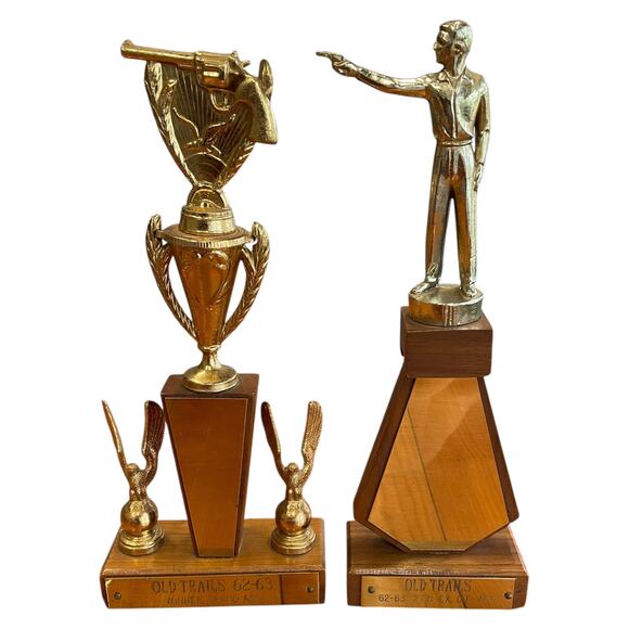 Vintage 1962 1963 Old Trails Shooting Trophies Pair Winner and‎ 2nd Place Trophy - Picture 1 of 9
